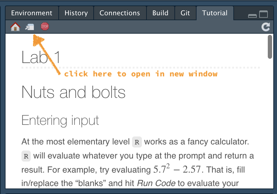 Enlarge tutorial window by selecting the option between the little house and the stop sign in the upper left hand corner of the tutorial pane.